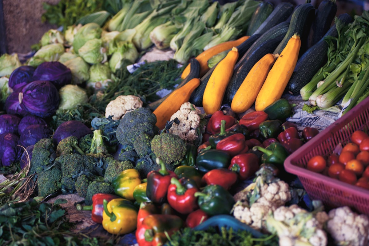 Fresh colorful vegetables and fruits